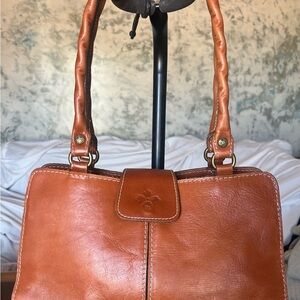 Patricia Nash Vintage Tan Leather Multi-Compartment Satchel Bag